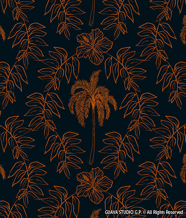 0832D- Navy and Rust Orange Outlined Tropical