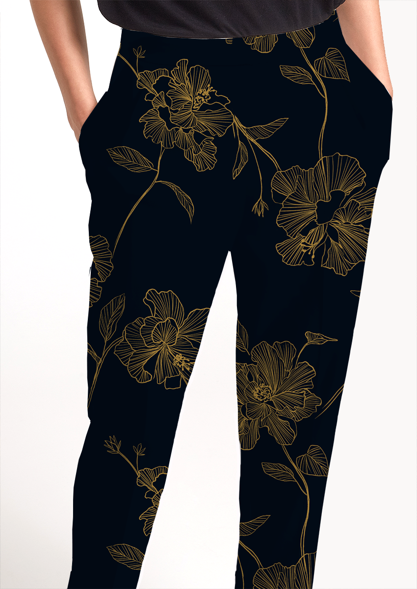 0832E- Dark Navy and Tan Textured Hibiscus
