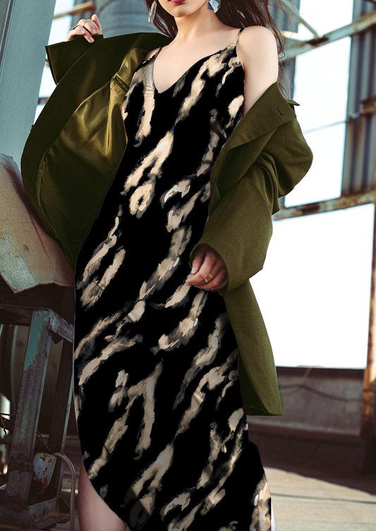 0835E- Y2K Black Tan and White Blurry Animal