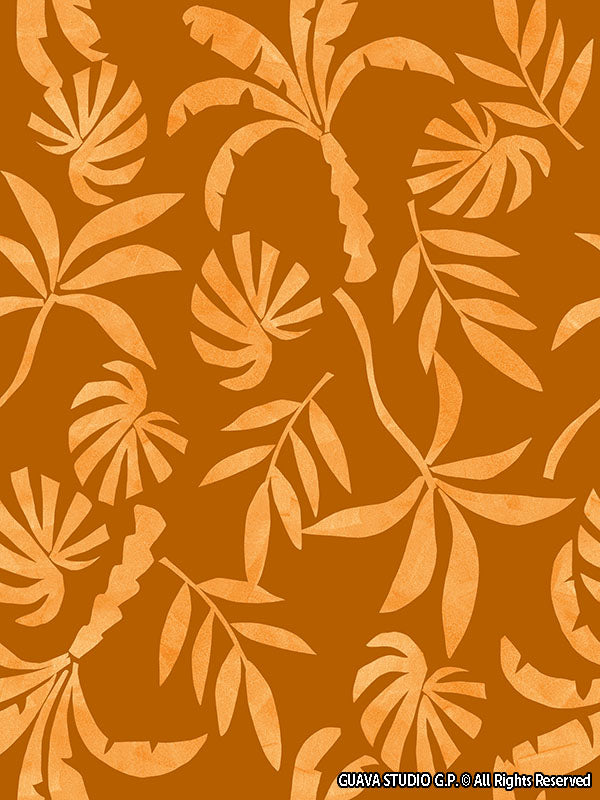 0836E- Textured Yellow and Rust Orange Tropical Leaves