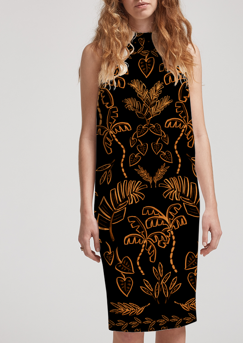 0837B- Black and Rust Brown Tropical Border