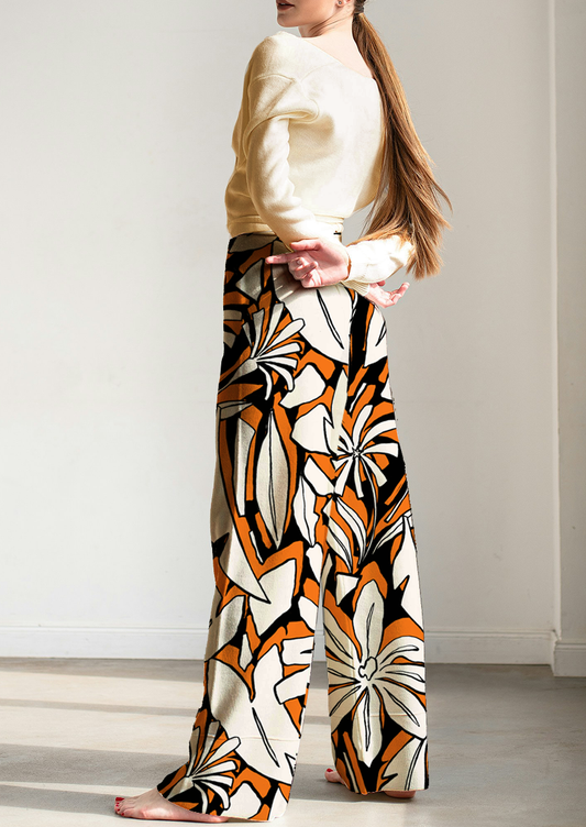 0839B- Orange Black and Off-white Tropical Leaves