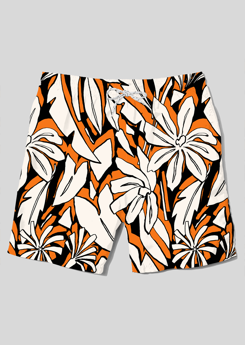 0839B- Orange Black and Off-white Tropical Leaves