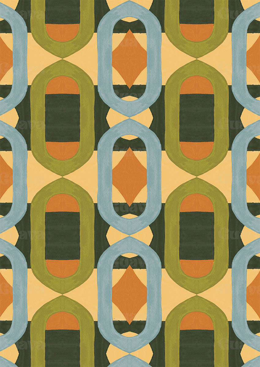 0846D- Mustard, Blue and Green Retro Geo