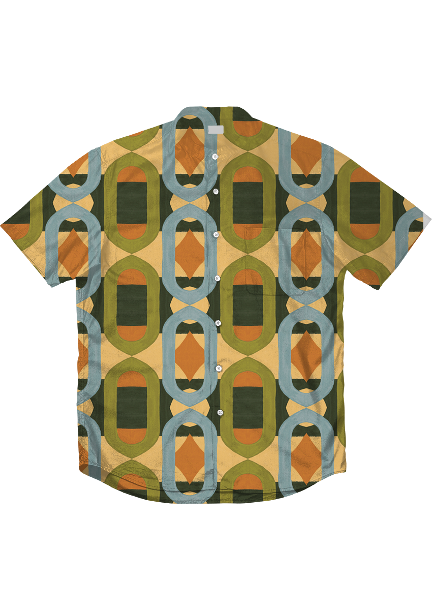 0846D- Mustard, Blue and Green Retro Geo