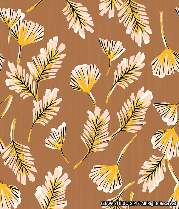 0850B- Retro Brown and Yellow Palm Leaves