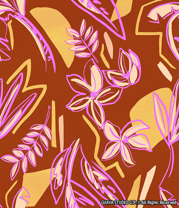 0850D- Brick Red, Yellow and Pink Outlined Leaves