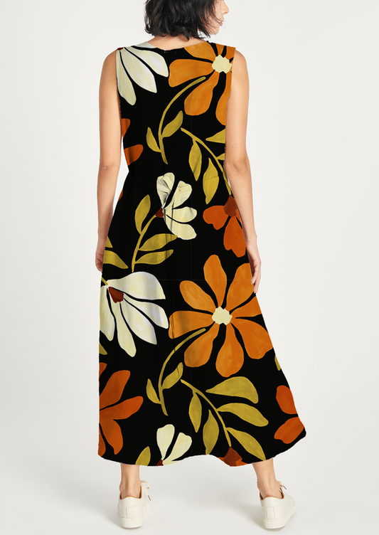 0851B- Black and Rust Retro Inspired Floral