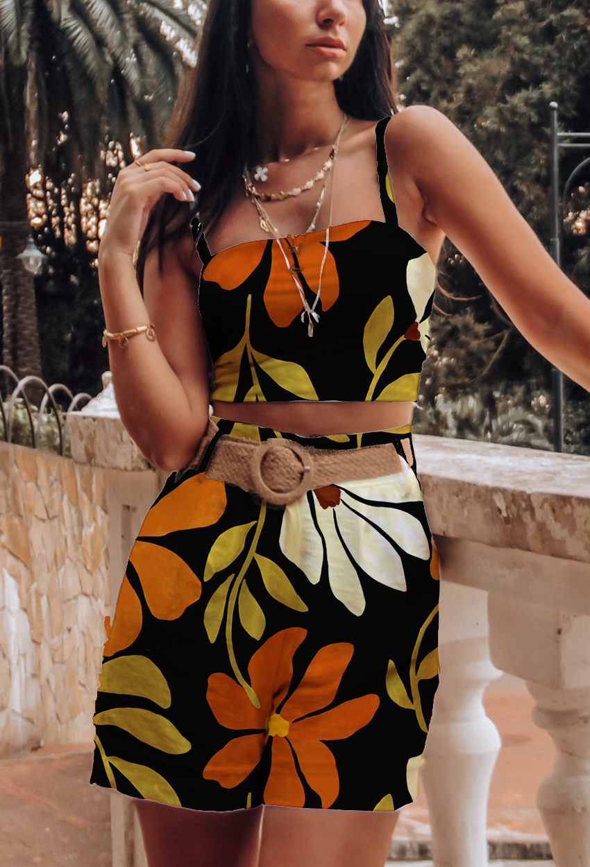 0851B- Black and Rust Retro Inspired Floral