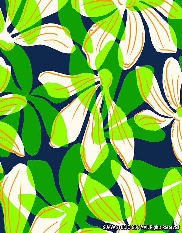 0851E- Navy and Green Hawaiian Floral