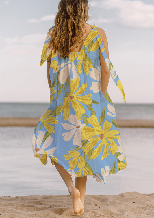 0852B- Blue, white and Yellow Watercolor Floral