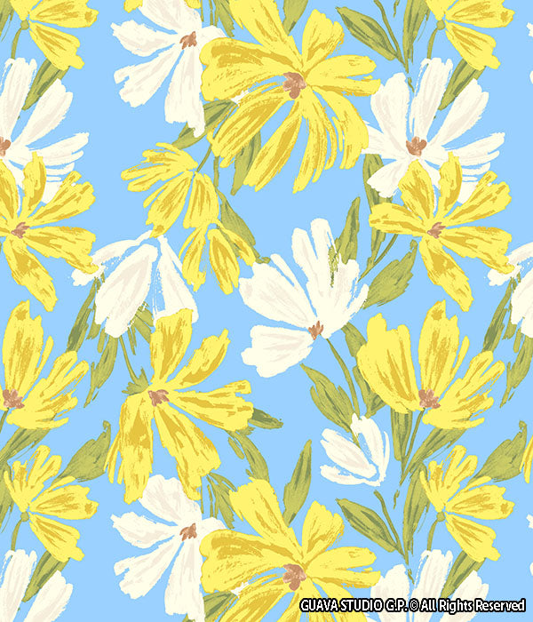 0852B- Blue, white and Yellow Watercolor Floral