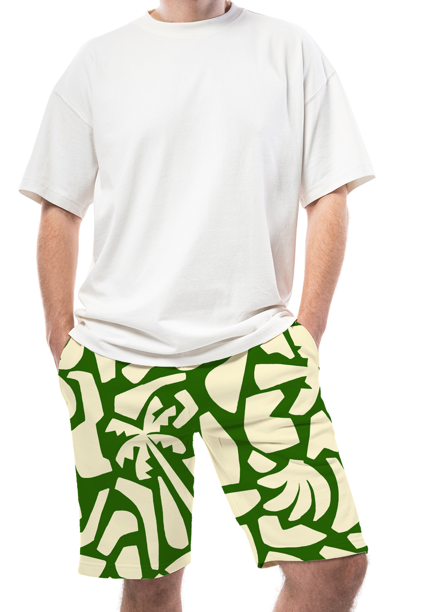 0854C- Green and Off White Geo Tropical