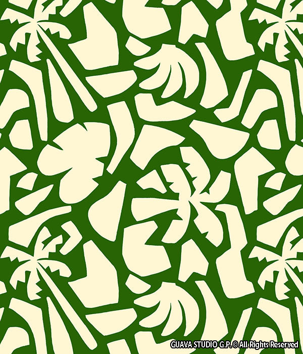 0854C- Green and Off White Geo Tropical