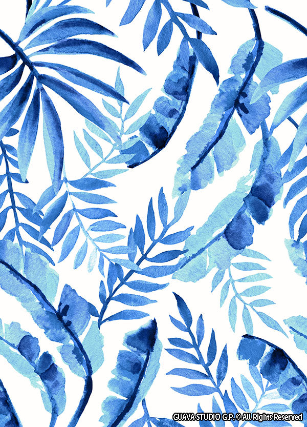 0858E- Blue and White Tropical Leaves