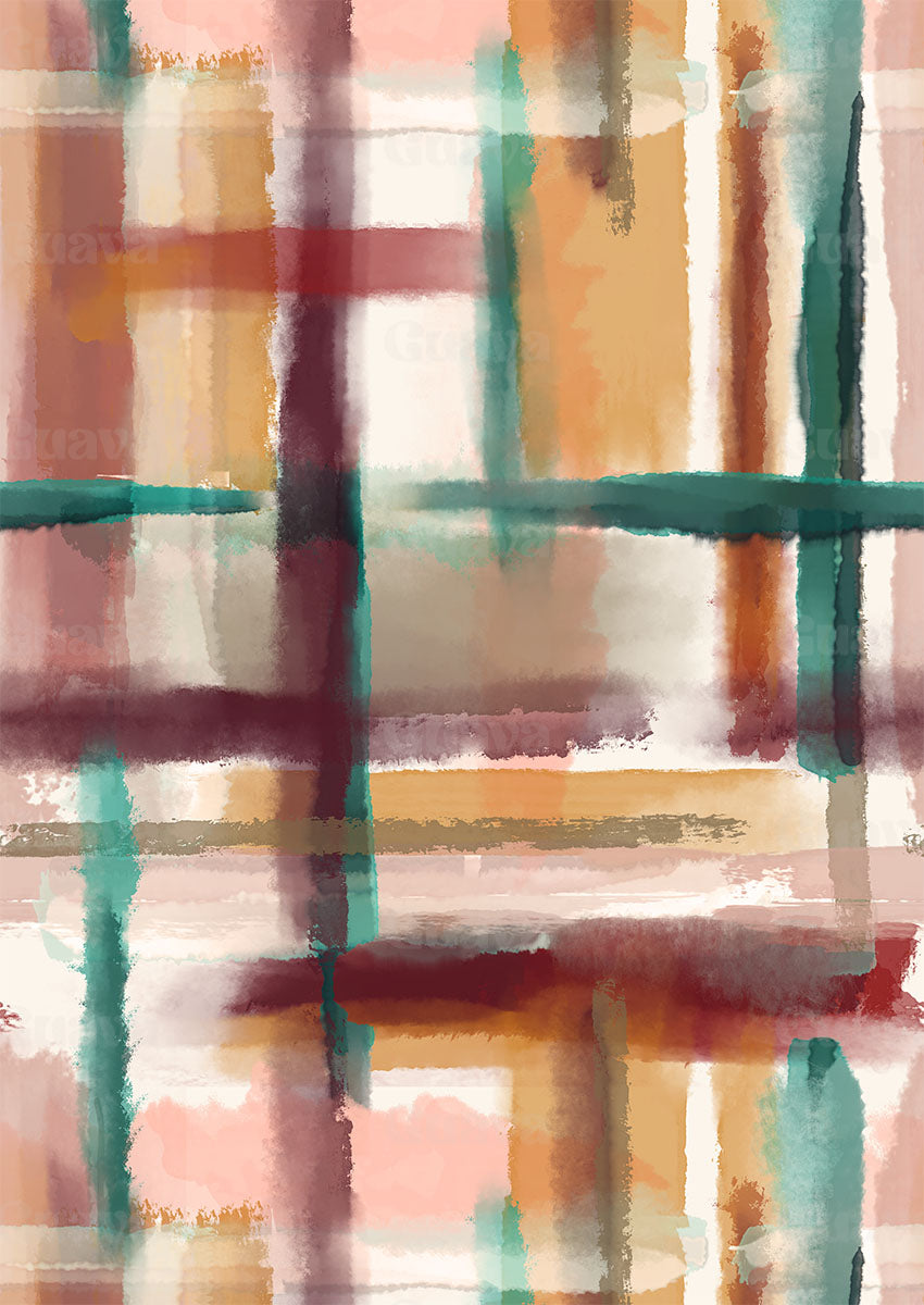 0860A- Burgundy Gold & Teal Watercolor Plaid
