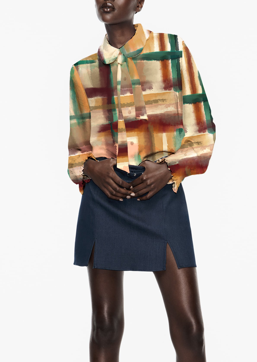 0860A- Burgundy Gold & Teal Watercolor Plaid