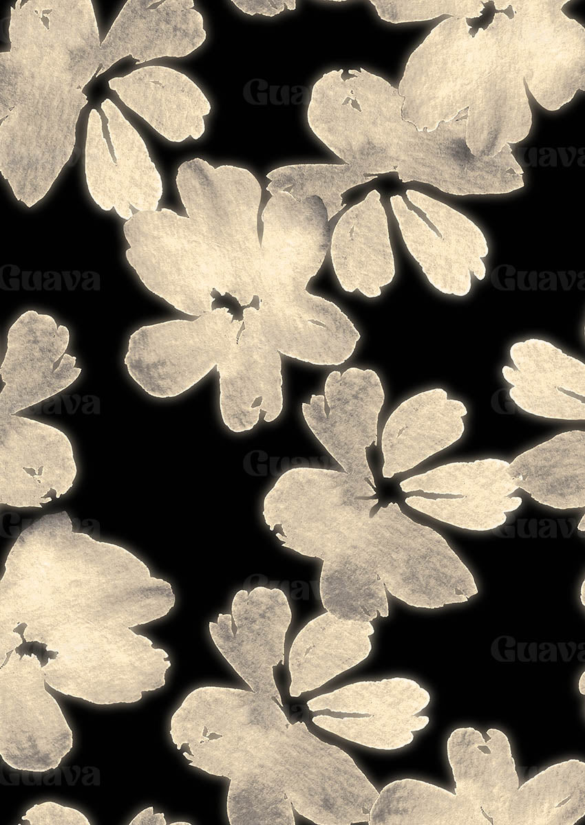 0860D- Watercolor Black and Off-white Floral