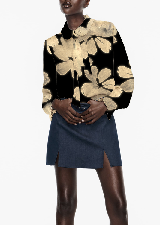 0860D- Watercolor Black and Off-white Floral