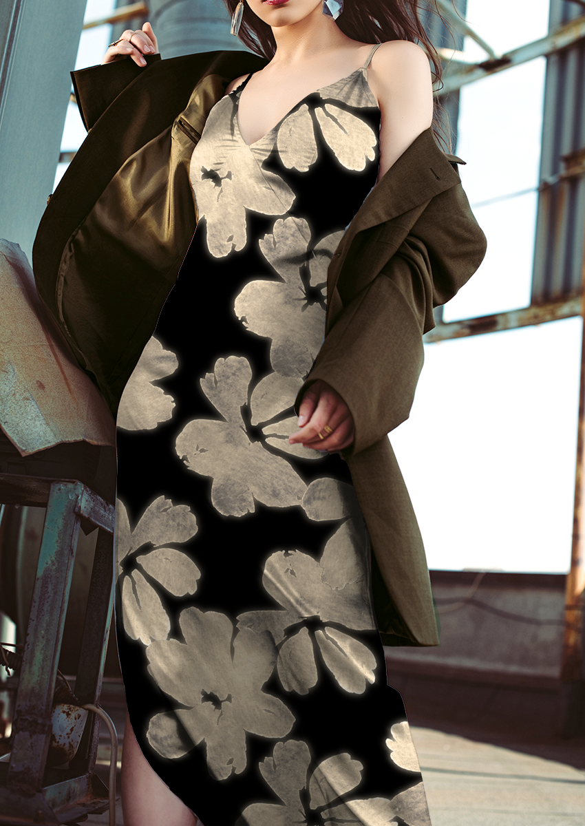 0860D- Watercolor Black and Off-white Floral