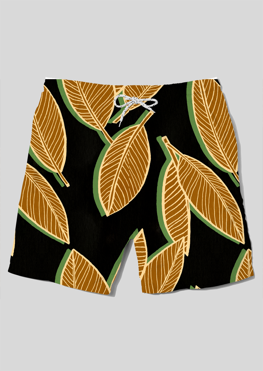 0862C- Black and Brown Tropical Leaves