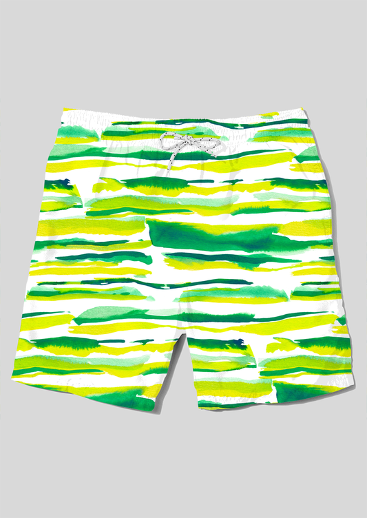 0864B- Watercolor Green and Yellow Stripes