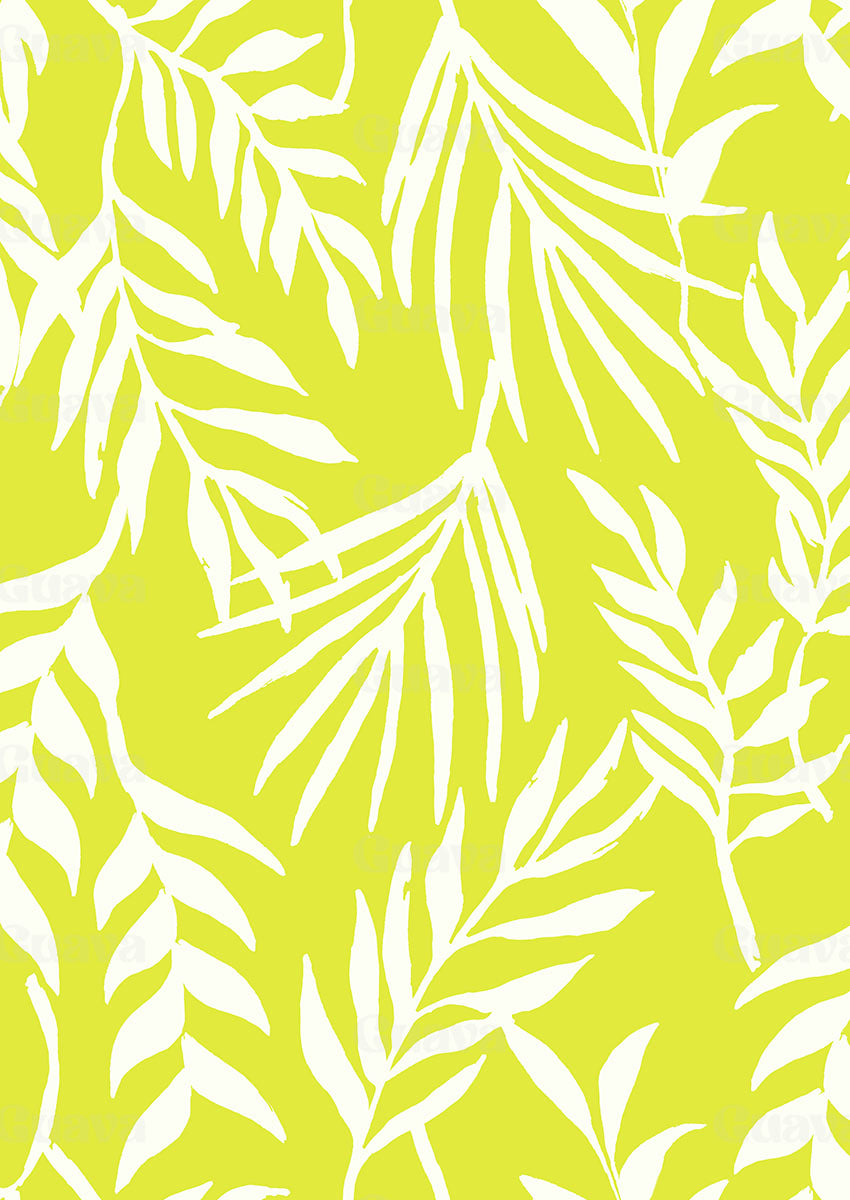 0864D- Lime Green and Off-white Tropical Foliage