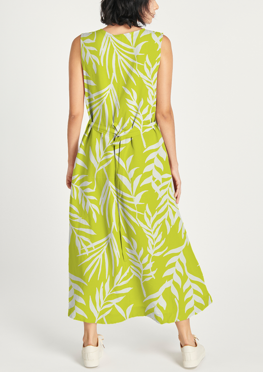 0864D- Lime Green and Off-white Tropical Foliage