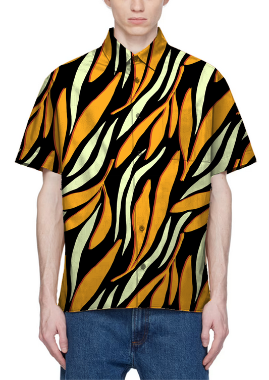 0866B- Black, White and Yellow Abstract Leaves