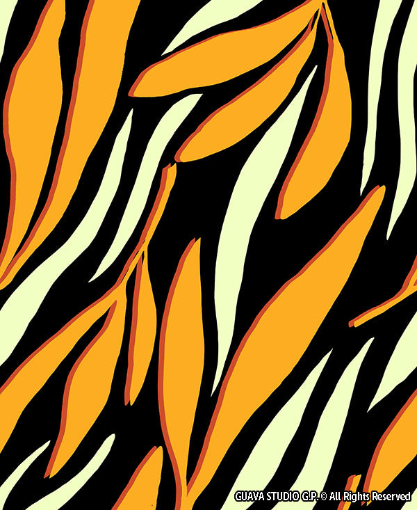 0866B- Black, White and Yellow Abstract Leaves