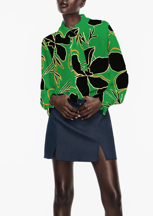 0866D- Green and Black Floral