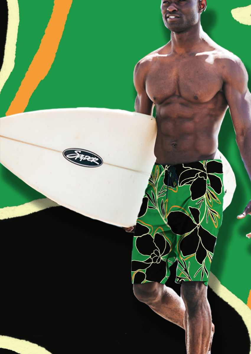 0866D- Green and Black Floral