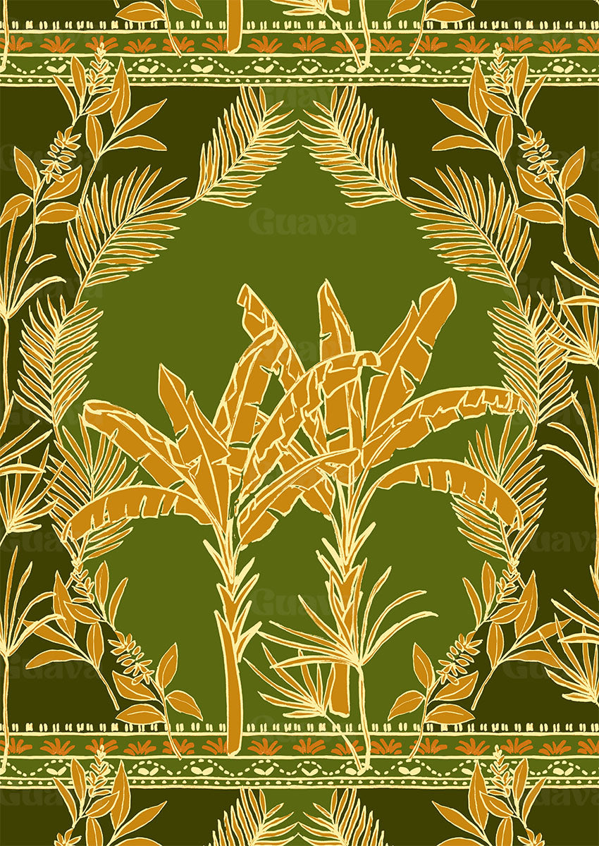 0867A- Khaki and Yellow Tropical Print