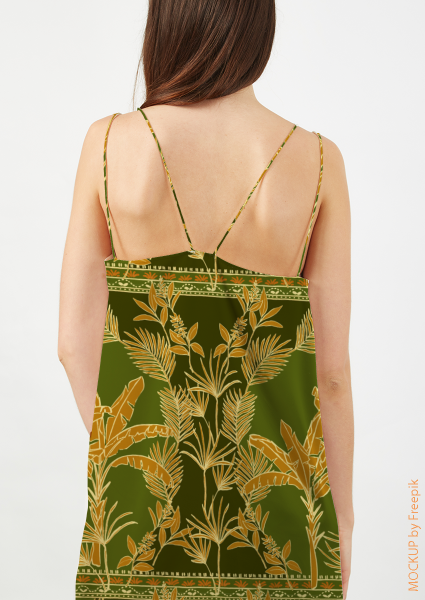 0867A- Khaki and Yellow Tropical Print