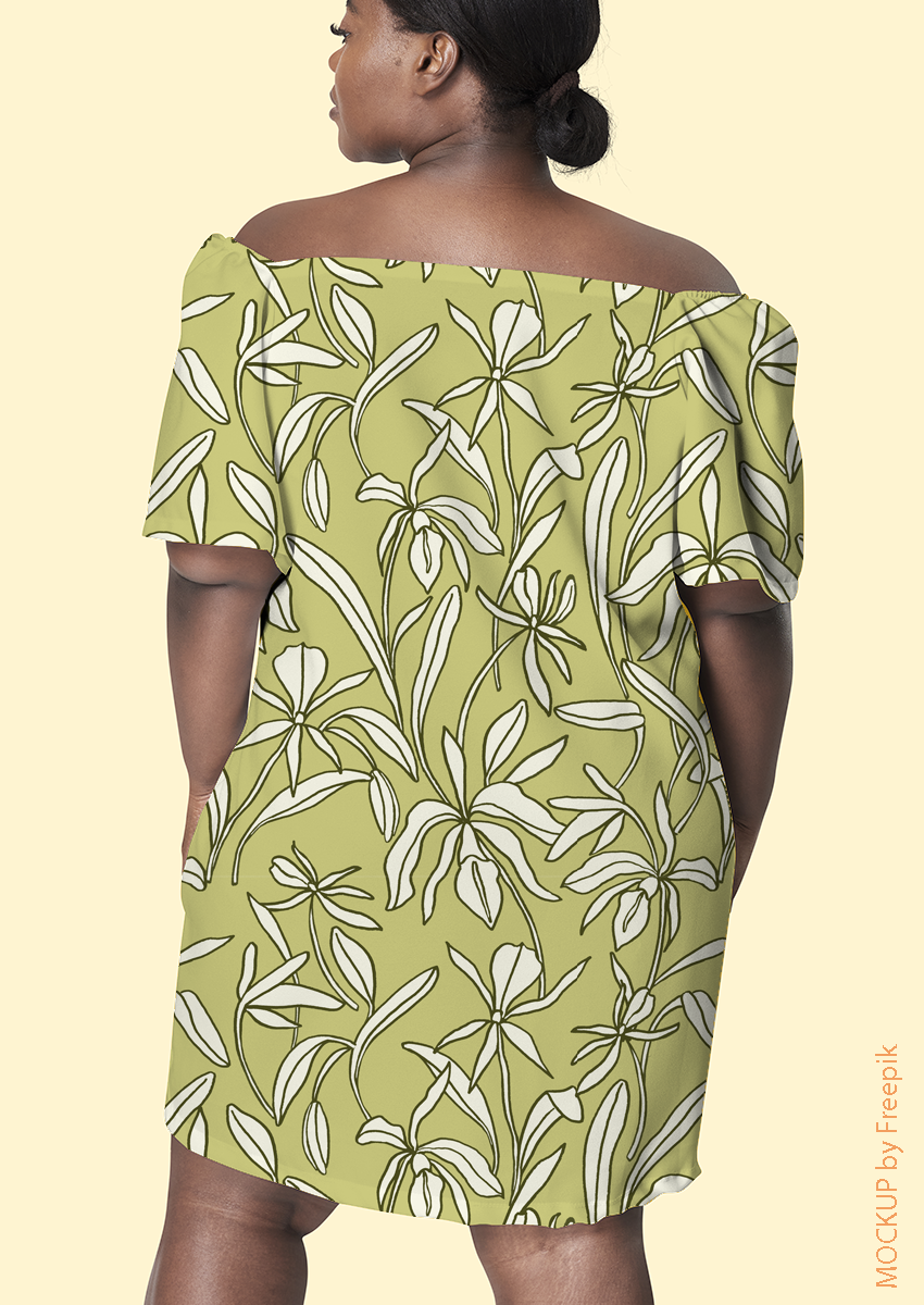 0867D- Faded Green Outlined Orchids