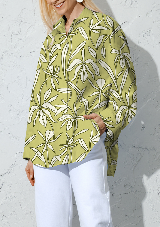 0867D- Faded Green Outlined Orchids