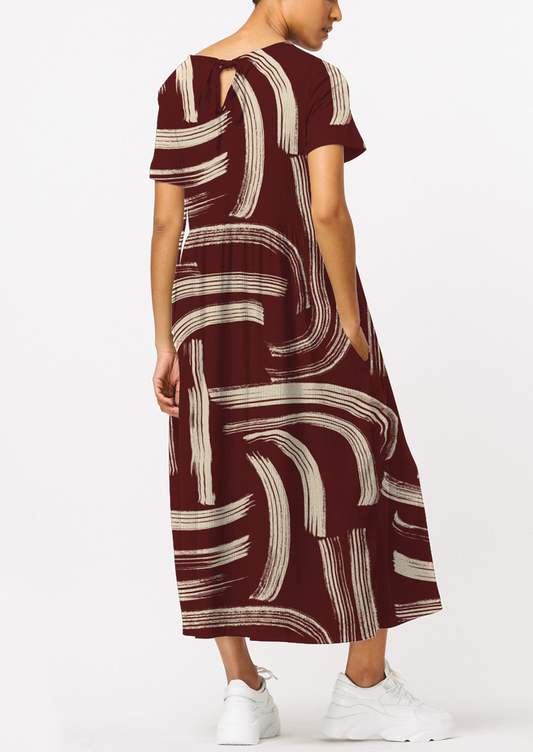 0868F- Burgundy and Off White Abstract Lines