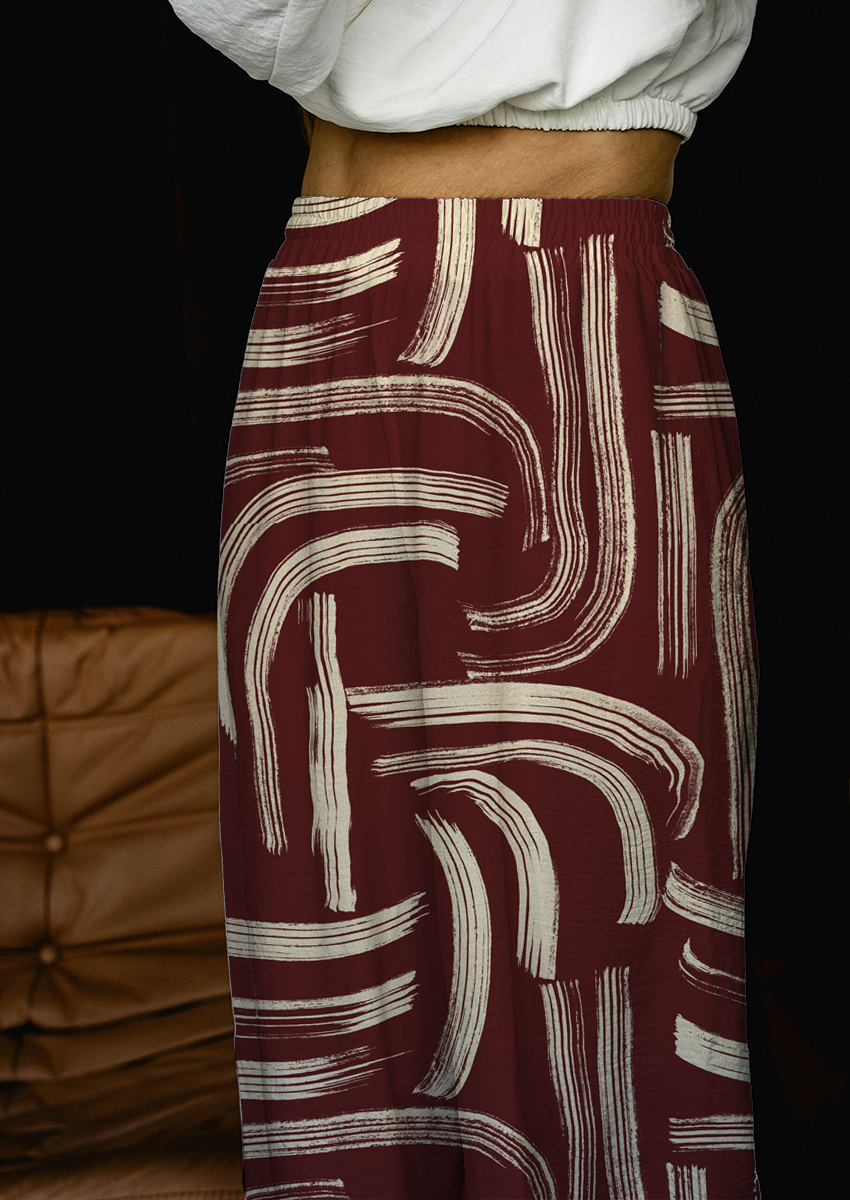 0868F- Burgundy and Off White Abstract Lines