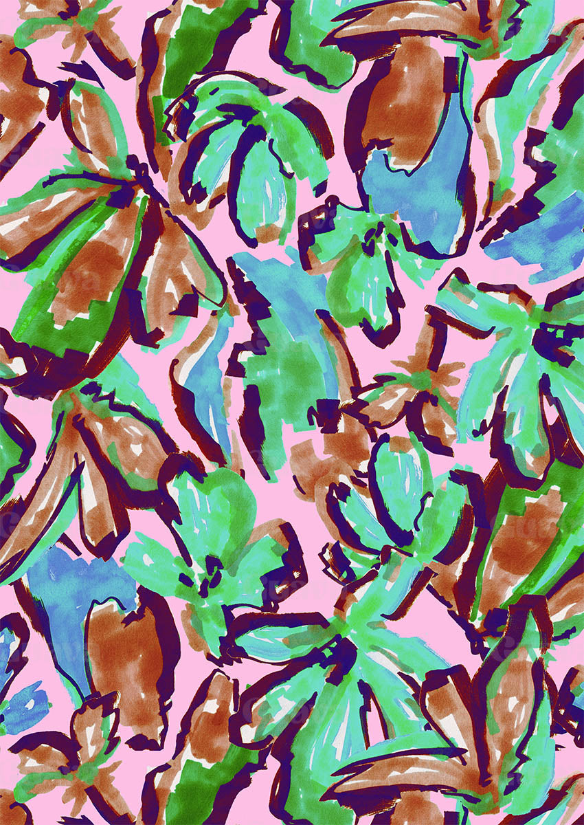 0869A- Hand painted Pink and Green Floral