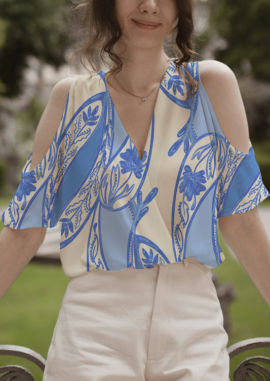 0871C- Blue and White Wavy Resort Paisley