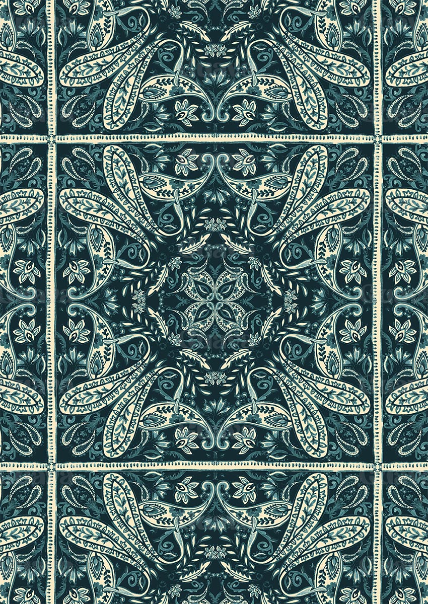 0872A- Deep Teal Bandana Style Paisley