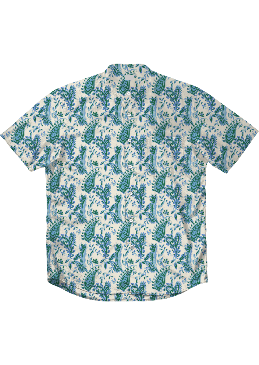 0872B- Blue, Green and Off-white Paisley