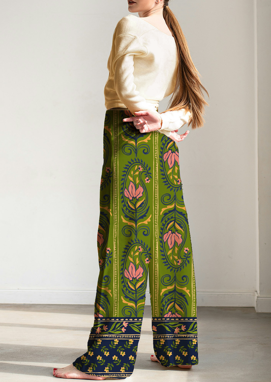 0872C- Green and Pink Floral Paisley with Border