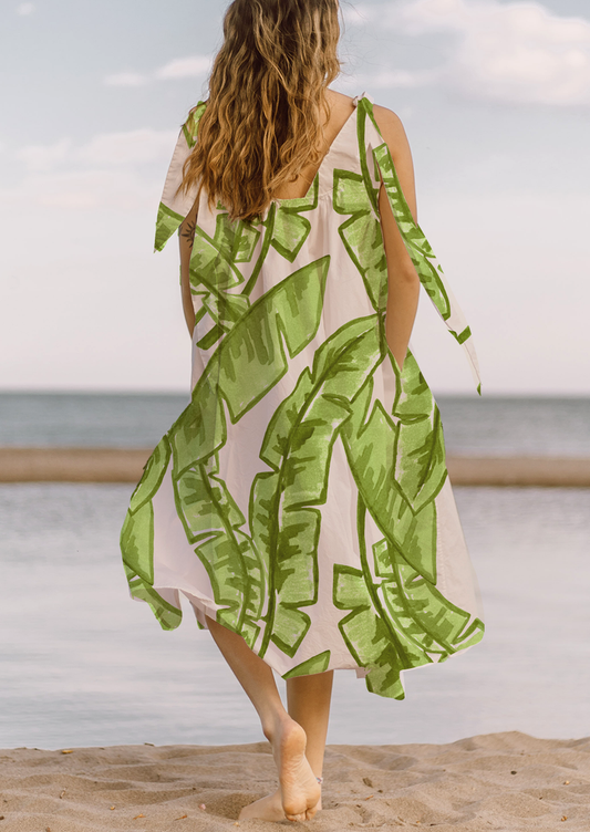 0873A- Green and Offwhite Banana Leaves