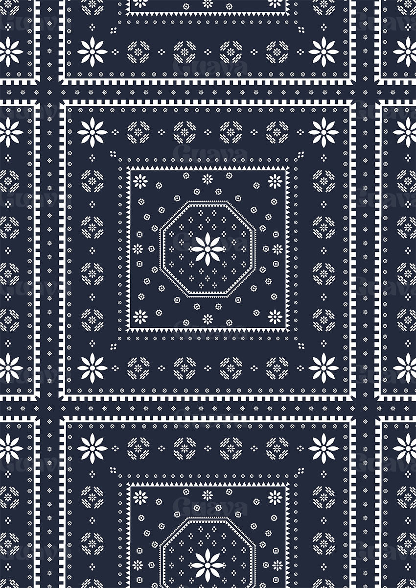 0873C- Navy and White Bandana Print