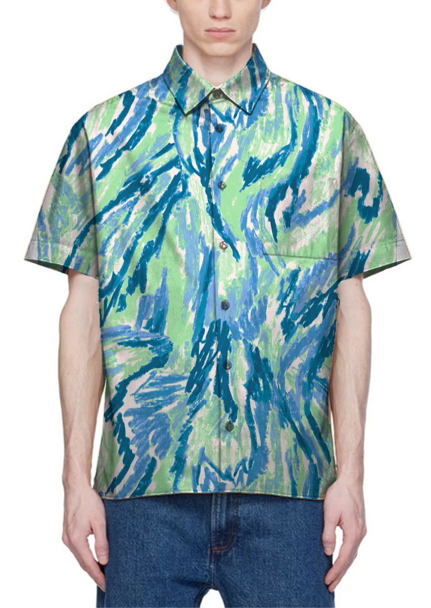 0875D- Blue & Green Sketched Animal Texture