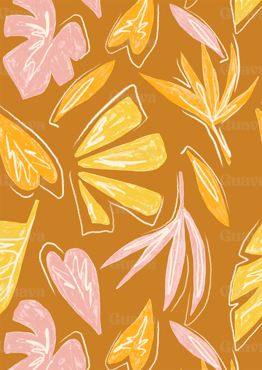 0876C- Gold, Yellow and Pink Tropical Leaves