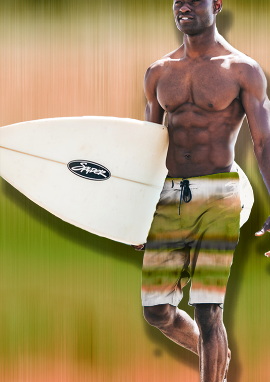 0876D- Watercolor Textured Green and Coral Stripes