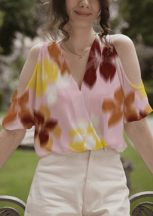 0876E- Blurred Pink, Brown and Mustard Floral