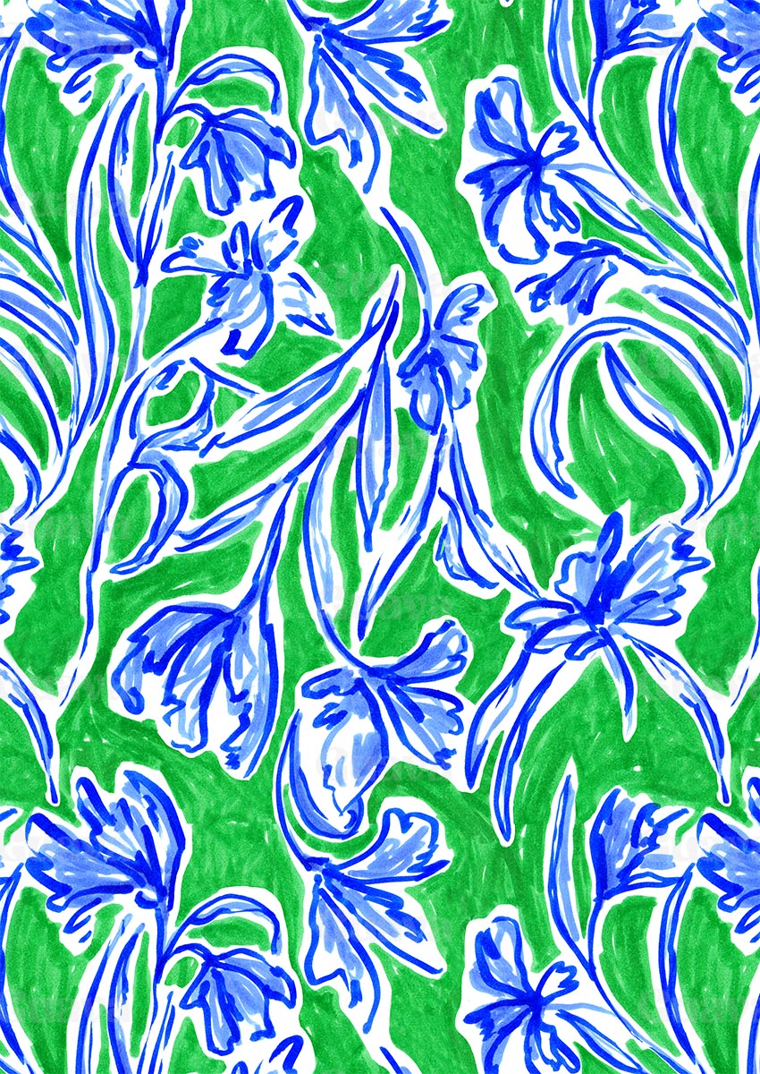 0877A- Blue and Green Abstract Floral